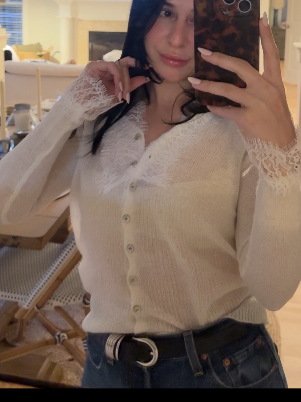 Source Unknown Lace-Trim Button Cardigan Sweater